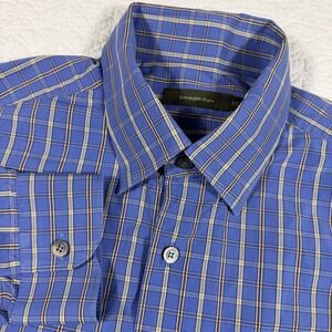 Ermenegildo Zegna Men's Blue Plaid Dress Shirt XXL 100% Cotton Long Sleeve